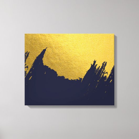 Faux Gold Brushstrokes met Navy Blue Background Canvas Afdruk (Voorkant)