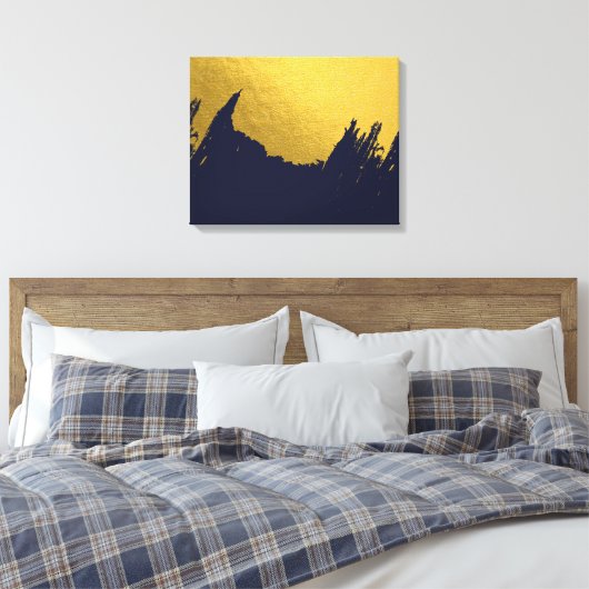Faux Gold Brushstrokes met Navy Blue Background Canvas Afdruk (Insitu (Slaapkamer))