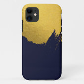 Faux Gold Brushstrokes met Navy Blue Background Case-Mate iPhone Case (Achterkant)