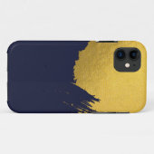 Faux Gold Brushstrokes met Navy Blue Background Case-Mate iPhone Case (Achterkant (horizontaal))
