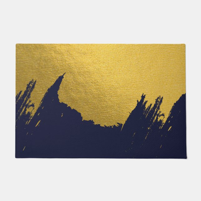 Faux Gold Brushstrokes met Navy Blue Background Deurmat (Voorkant)
