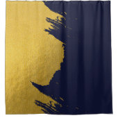 Faux Gold Brushstrokes met Navy Blue Background Douchegordijn (Voorkant)
