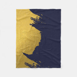 Faux Gold Brushstrokes met Navy Blue Background Fleece Deken