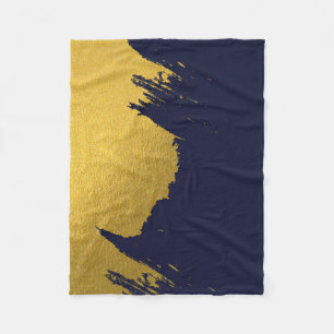 Faux Gold Brushstrokes met Navy Blue Background Fleece Deken