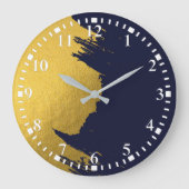 Faux Gold Brushstrokes met Navy Blue Background Grote Klok (Voorkant)