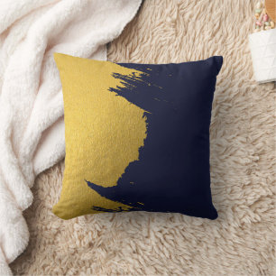 Faux Gold Brushstrokes met Navy Blue Background Kussen