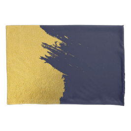 Faux Gold Brushstrokes met Navy Blue Background Kussensloop
