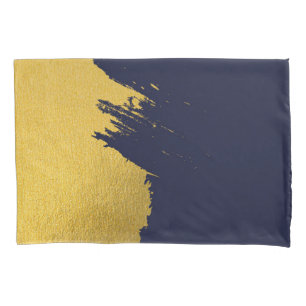Faux Gold Brushstrokes met Navy Blue Background Kussensloop