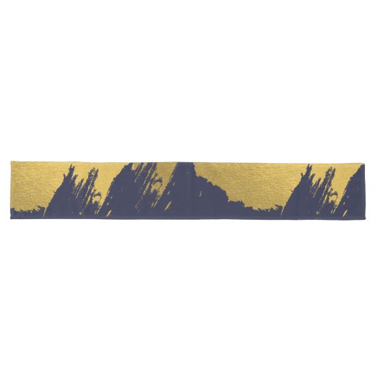 Faux Gold Brushstrokes met Navy Blue Background Lange Tafelloper (Horizontaal)
