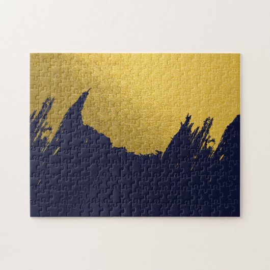 Faux Gold Brushstrokes met Navy Blue Background Legpuzzel (Horizontaal)