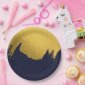 Faux Gold Brushstrokes met Navy Blue Background Papieren Bordje (Feest)