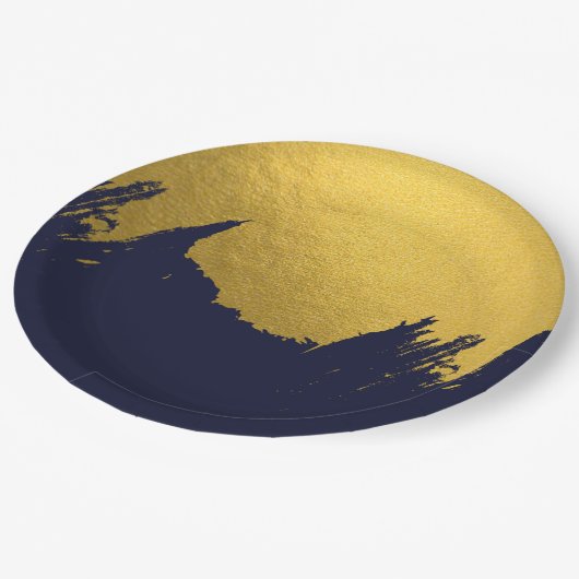 Faux Gold Brushstrokes met Navy Blue Background Papieren Bordje (Gekanteld)