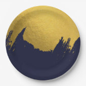 Faux Gold Brushstrokes met Navy Blue Background Papieren Bordje (Voorkant)