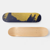 Faux Gold Brushstrokes met Navy Blue Background Persoonlijk Skateboard (Horizontaal)