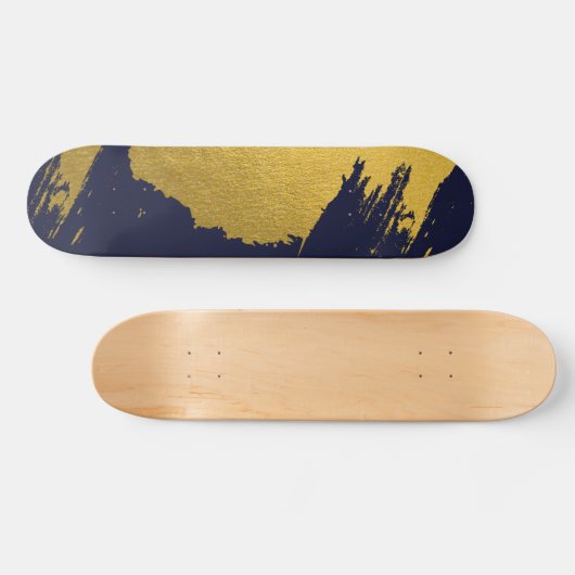 Faux Gold Brushstrokes met Navy Blue Background Persoonlijk Skateboard (Horizontaal)