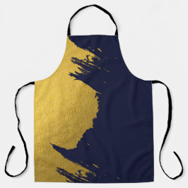 Faux Gold Brushstrokes met Navy Blue Background Schort