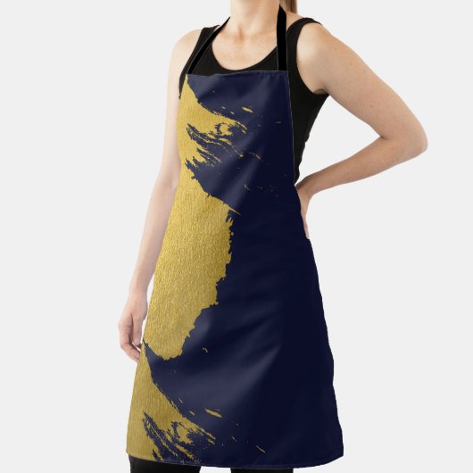 Faux Gold Brushstrokes met Navy Blue Background Schort (Insitu)