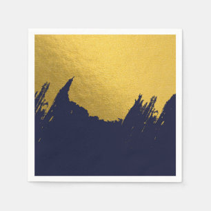 Faux Gold Brushstrokes met Navy Blue Background Servet