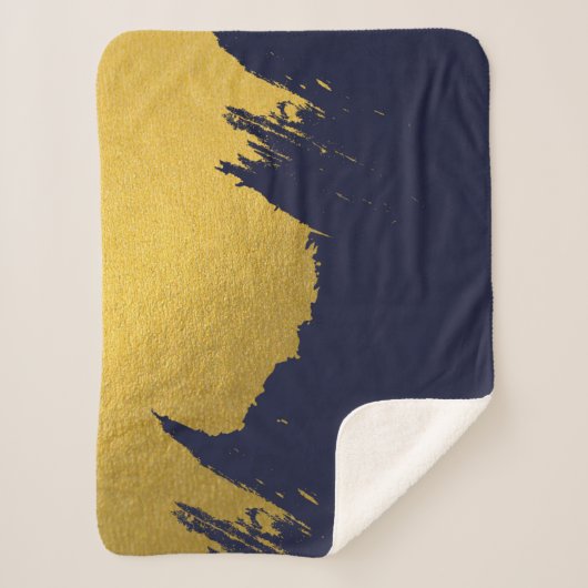 Faux Gold Brushstrokes met Navy Blue Background Sherpa Deken (Voorkant)
