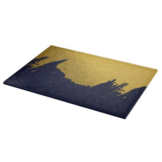 Faux Gold Brushstrokes met Navy Blue Background Snijplank (Hoek)