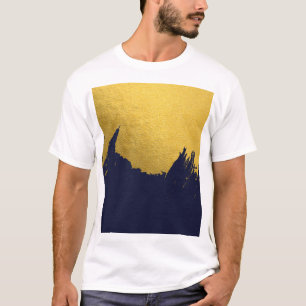Faux Gold Brushstrokes met Navy Blue Background T-shirt