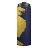 Faux Gold Brushstrokes met Navy Blue Background Thermosbeker (Voorkant)
