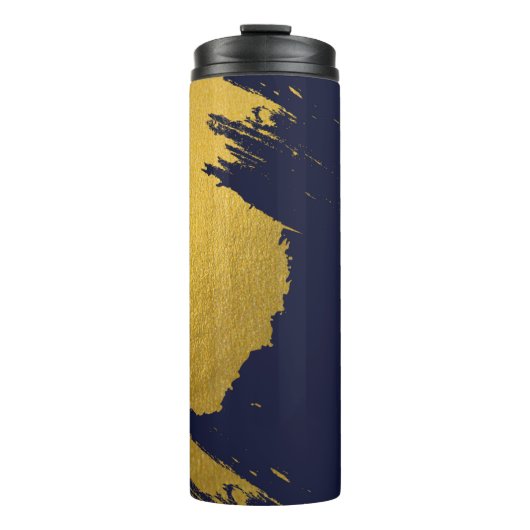 Faux Gold Brushstrokes met Navy Blue Background Thermosbeker (Voorkant)