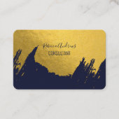 Faux Gold Brushstrokes met Navy Blue Background Visitekaartje (Voorkant)