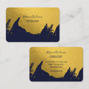 Faux Gold Brushstrokes met Navy Blue Background Visitekaartje