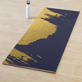 Faux Gold Brushstrokes met Navy Blue Background Yogamat