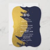 Faux Gold Brushstrokes & Navy Blue met Monogram I Kaart (Voorkant)