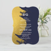 Faux Gold Brushstrokes & Navy Blue met Monogram I Kaart (Staand voorkant)