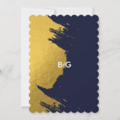Faux Gold Brushstrokes & Navy Blue met Monogram I Kaart (Achterkant)