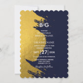 Faux Gold Brushstrokes & Navy Blue met Monogram I Kaart (Voorkant)
