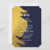 Faux Gold Brushstrokes & Navy Blue met monogram Kaart (Voorkant)