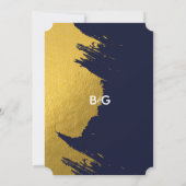 Faux Gold Brushstrokes & Navy Blue met monogram Kaart (Achterkant)