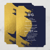 Faux Gold Brushstrokes & Navy Blue met monogram Kaart (Voorkant / Achterkant)