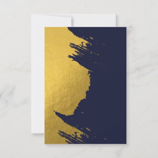 Faux Gold Brushstrokes & Navy Blue met monogram RSVP Kaartje (Achterkant)