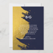 Faux Gold Brushstrokes Navy Blue Monogram Weddensc Bedankkaart (Voorkant)
