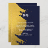 Faux Gold Brushstrokes Navy Blue Monogram Weddensc Bedankkaart (Voorkant / Achterkant)