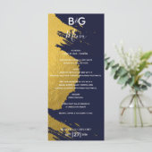 Faux Gold Brushstrokes Navy Blue Monogram Weddensc Menu (Staand voorkant)