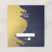 Faux Gold Brushstrokes & Navy Blue Wedding Plaatskaartje (Buitenkant ongevouwen)