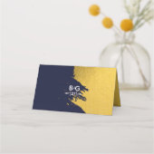 Faux Gold Brushstrokes & Navy Blue Wedding Plaatskaartje (Achterkant)