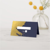 Faux Gold Brushstrokes & Navy Blue Wedding Plaatskaartje (Voorkant)