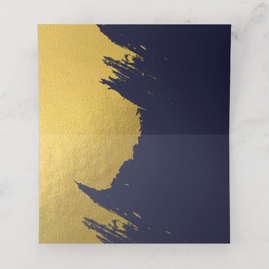 Faux Gold Brushstrokes & Navy Blue Wedding Plaatskaartje (Binnenkant ongevouwen)