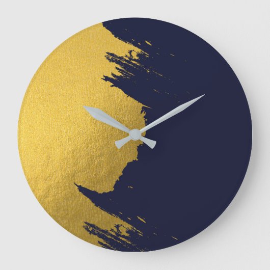 Faux Gold Brusks met Navy Blue Background Grote Klok (Voorkant)