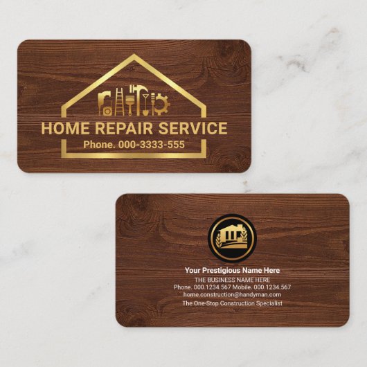 Faux Gold Building Handyman Tools Lijst Visitekaartje (Voorkant / Achterkant)