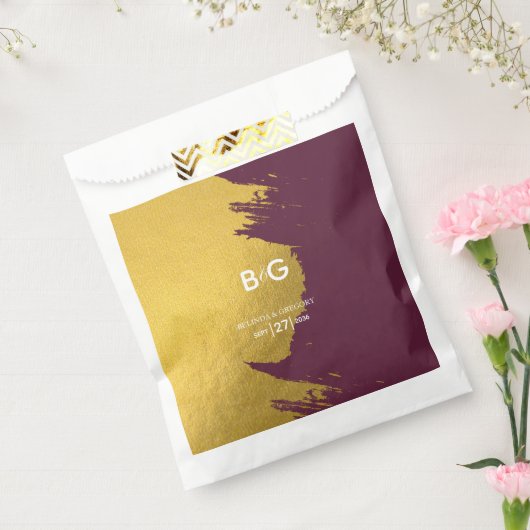 Faux Gold Burgundy, Monogram Weddenschap Bedankzakje (Gezegeld)