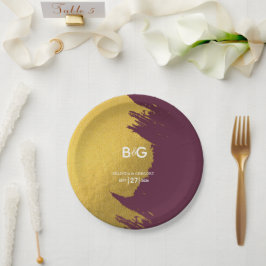 Faux Gold Burgundy, Monogram Weddenschap Papieren Bordje
