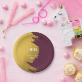 Faux Gold Burgundy, Monogram Weddenschap Papieren Bordje (Feest)